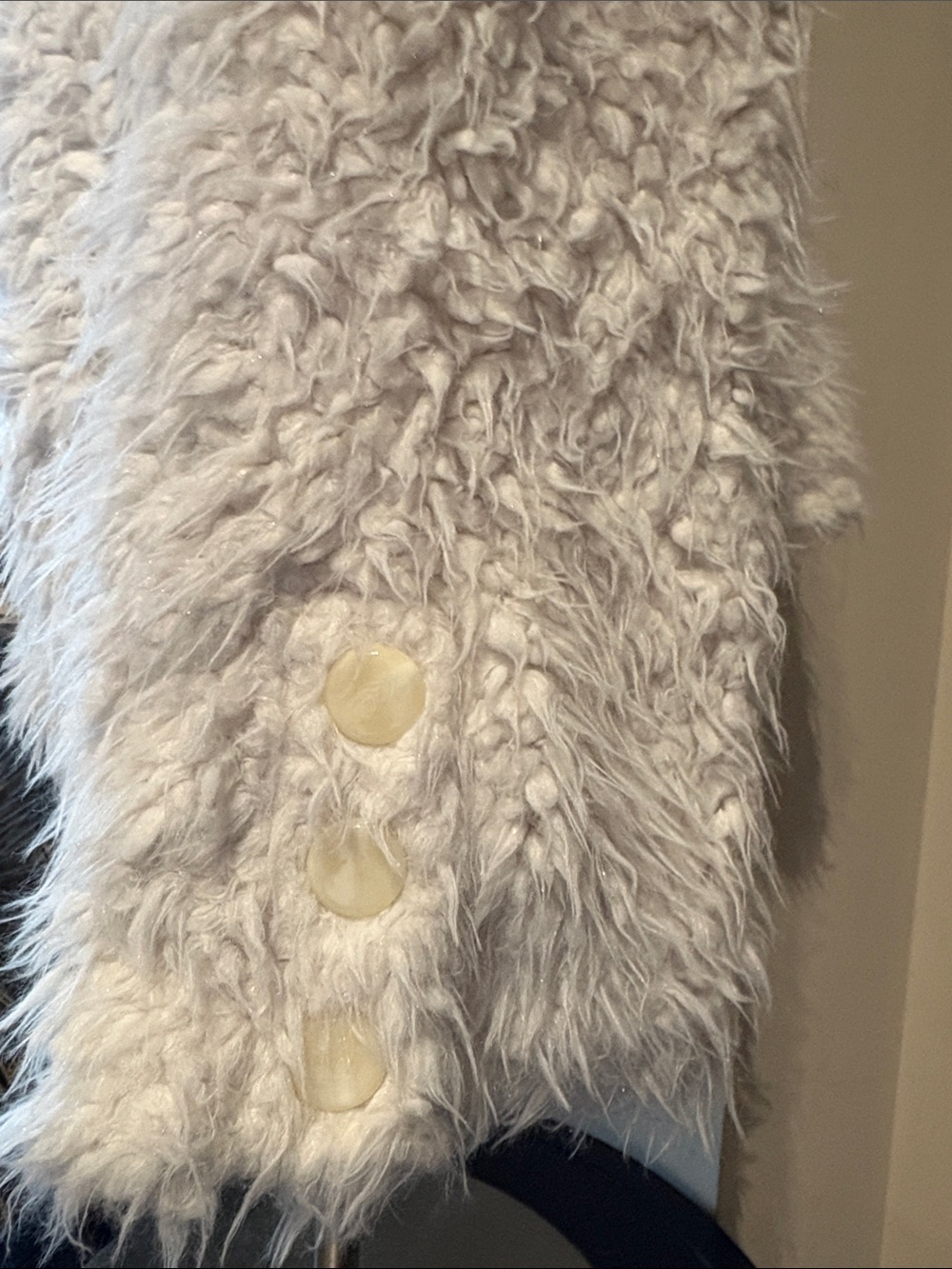 Vince Camuto Light Gray Teddy Faux-Fur Coat with Button Detail